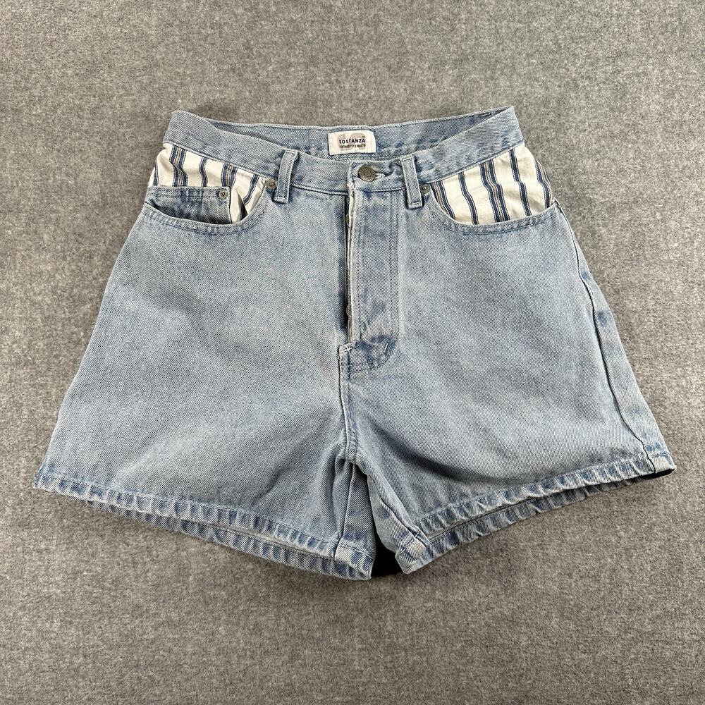 Sostanza Denim Shorts Size 9 High Rise Mom Shorts Light Wash Striped Pockets
